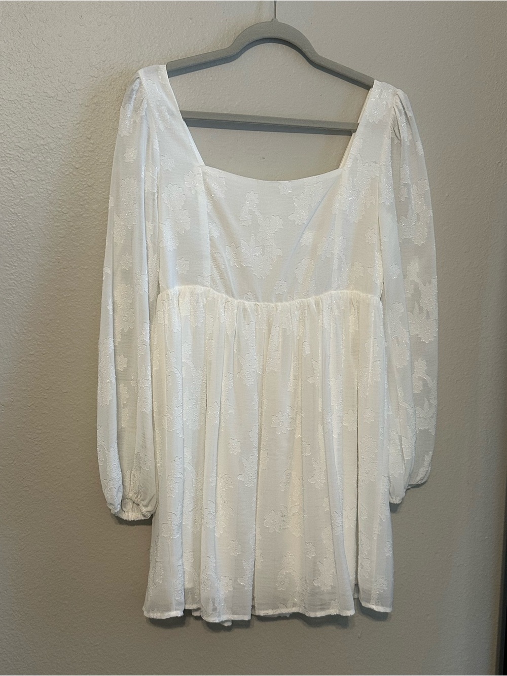 Altar'd State White Square-Neck Long Sleeve Babydoll Dress